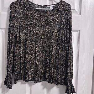Women's Black and Cream Leopard Print Top
